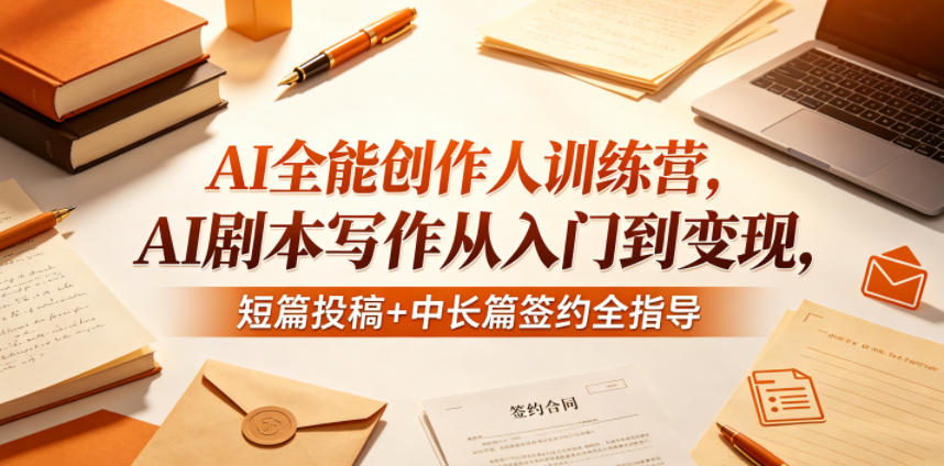 AI全能创作人训练营，AI剧本写作从入门到变现，短篇投稿+中长篇签约全指导祝你网--专注互联网创业.信息差副业研究拒绝割韭菜祝你网
