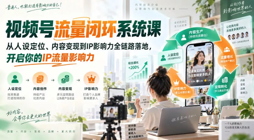 c0fc76e1823e7b2e9e0ed187c20f2af2.webp 视频号流量闭环系统课,从人设定位、内容变现到IP影响力全链路落地,开启你的IP流量影响力