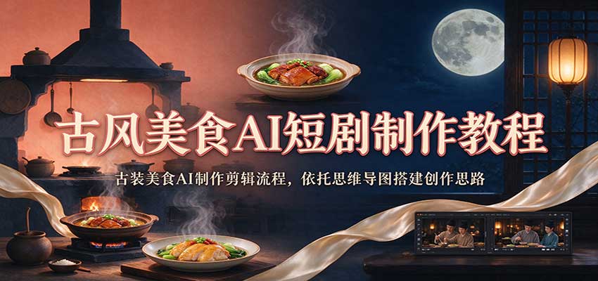 古风美食AI短剧制作教程:古装美食AI制作剪辑流程,依托思维导图搭建创作思路祝你网--专注互联网创业.信息差副业研究拒绝割韭菜祝你网