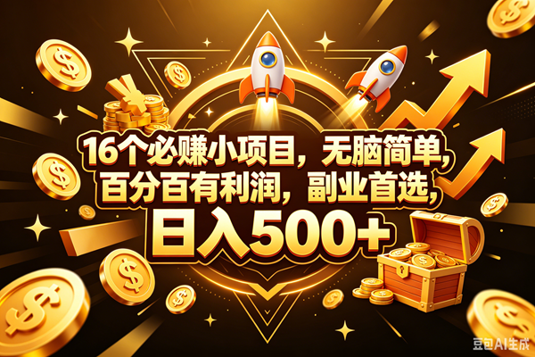 （18440期）16个必赚钱的小项目，百分百赚米，无脑简单，副业首选，日入300+祝你网--专注互联网创业.信息差副业研究拒绝割韭菜祝你网