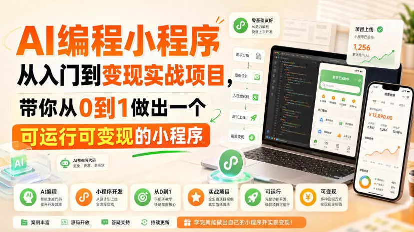AI编程小程序从入门到变现实战项目,带你从0到1做出一个可运行可变现的小程序祝你网--专注互联网创业.信息差副业研究拒绝割韭菜祝你网