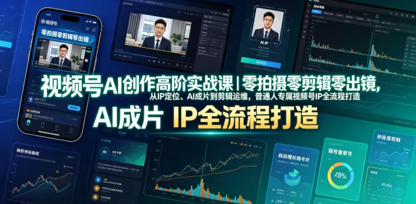 视频号AI创作高阶实战课｜零拍摄零剪辑零出镜，从IP定位、AI成片到剪辑运维，普通人专属视频号IP全流程打造祝你网--专注互联网创业.信息差副业研究拒绝割韭菜祝你网