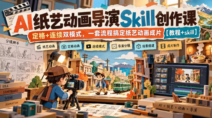 c28decfd28b103c811c223cfb3af6a1b.webp AI纸艺动画导演Skill创作课|定格+连续双模式,一套流程搞定纸艺动画成片【教程+skill】