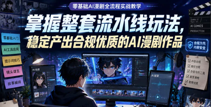 零基础AI漫剧全流程实战教学，掌握整套流水线玩法，稳定产出合规优质的AI漫剧作品祝你网--专注互联网创业.信息差副业研究拒绝割韭菜祝你网