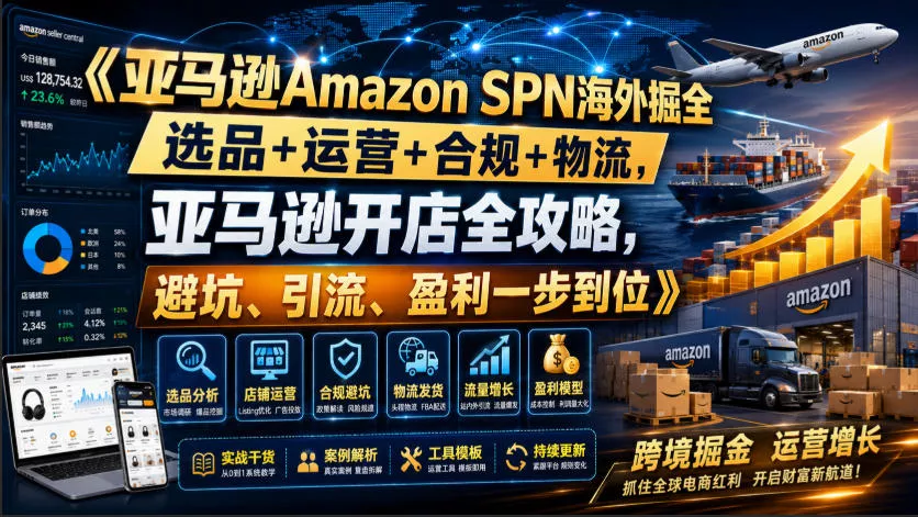 亚马逊Amazon SPN海外掘全,选品+运营+合规+物流,亚马逊开店全攻略,避坑、引流、盈利一步到位祝你网--专注互联网创业.信息差副业研究拒绝割韭菜祝你网