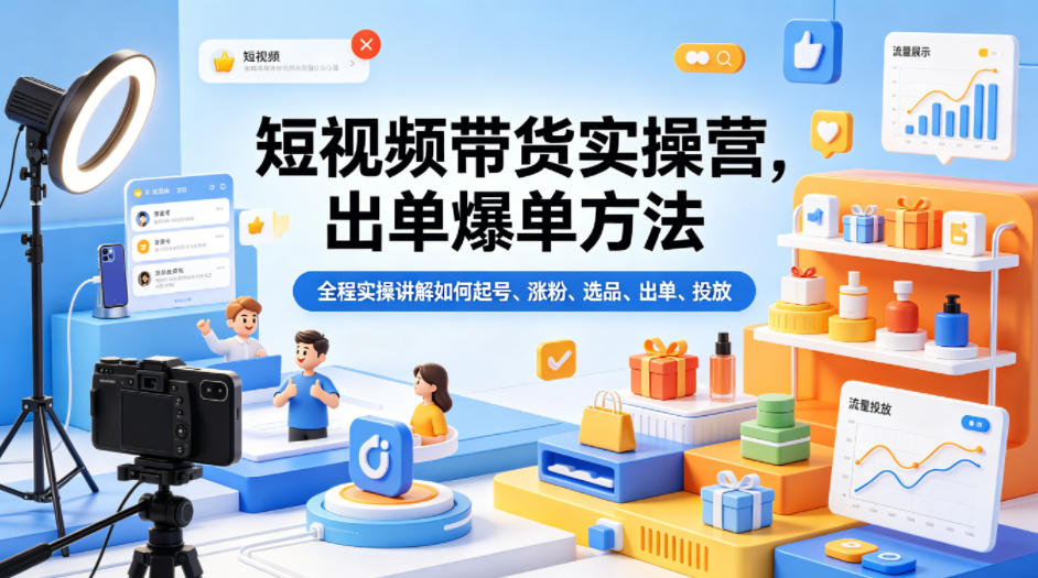 短视频带货实操营，出单爆单方法，全程实操讲解如何起号、涨粉、选品、出单、投放祝你网--专注互联网创业.信息差副业研究拒绝割韭菜祝你网