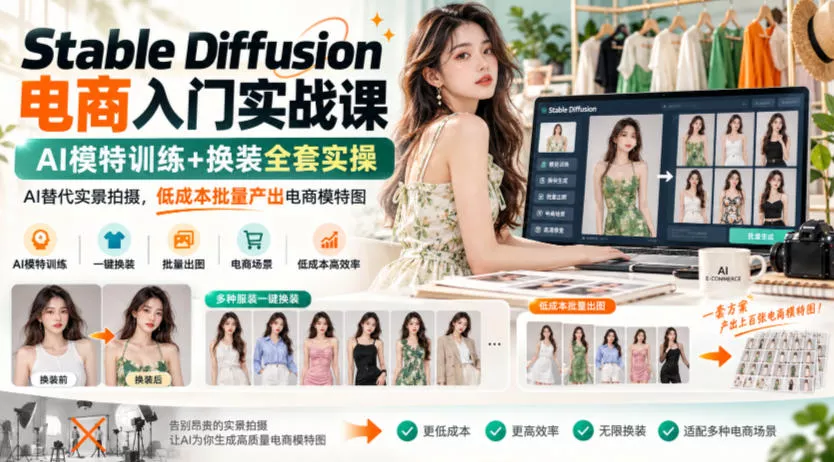 c334674e1593c53ad4cdfbf9570d9d4e.webp Stable Diffusion电商入门实战课,AI模特训练+换装全套实操,AI替代实景拍摄,低成本批量产出电商模特图