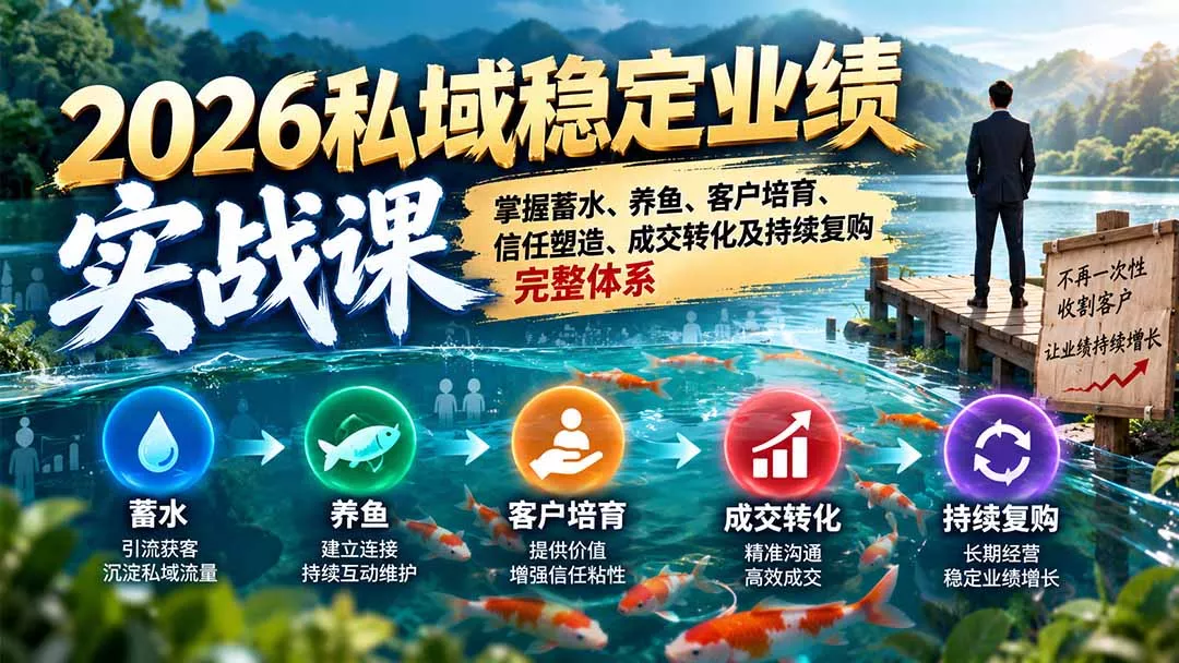 2026私域稳定业绩实战课:掌握蓄水、养鱼、客户培育、信任塑造、成交转化及持续复购完整体系祝你网--专注互联网创业.信息差副业研究拒绝割韭菜祝你网