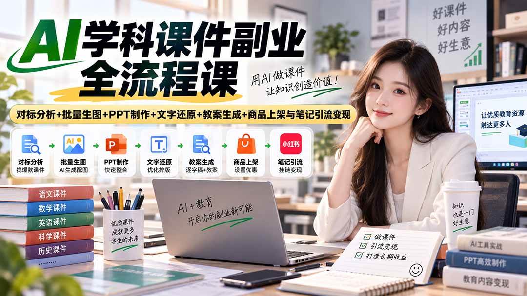 c4b9740f364a832f312f981c153c0b1f.jpeg (20469期)AI学科课件副业全流程课|对标分析+批量生图+PPT制作+文字还原+教案生成+商品上架与笔记引流变现