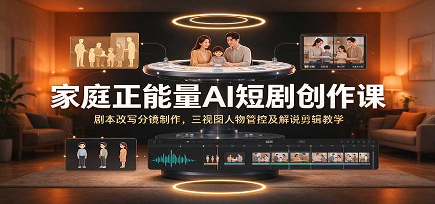 家庭正能量AI短剧创作课：剧本改写分镜制作，三视图人物管控及解说剪辑教学祝你网--专注互联网创业.信息差副业研究拒绝割韭菜祝你网