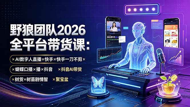（19511期）野狼团队2026全平台带货课-7月：AI数字人直播×快手一刀不剪×蝴蝶口播×抖音AI带货×树苗剧情智剪×聚宝盆祝你网--专注互联网创业.信息差副业研究拒绝割韭菜祝你网