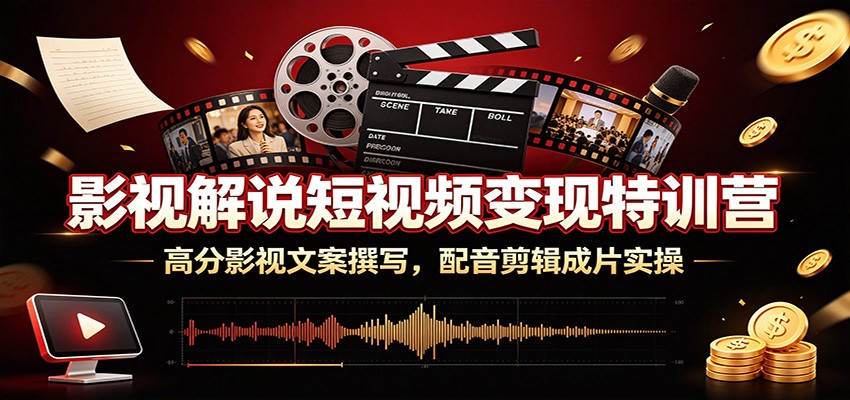 影视解说短视频变现特训营：高分影视文案撰写，配音剪辑成片实操祝你网--专注互联网创业.信息差副业研究拒绝割韭菜祝你网