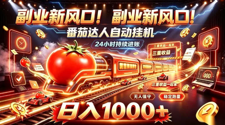 副业新风口！番茄达人自动挂G，24小时持续进账，三重收益一起拿，日入1000+【揭秘】祝你网--专注互联网创业.信息差副业研究拒绝割韭菜祝你网