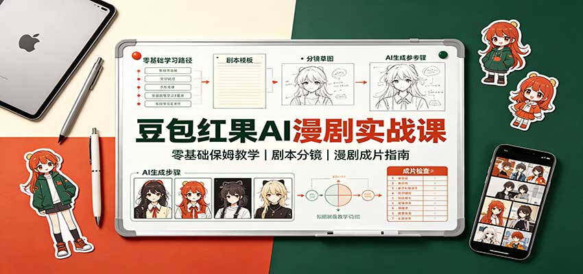 豆包红果AI漫剧实战课：零基础保姆教学，剧本分镜，漫剧成片指南祝你网--专注互联网创业.信息差副业研究拒绝割韭菜祝你网