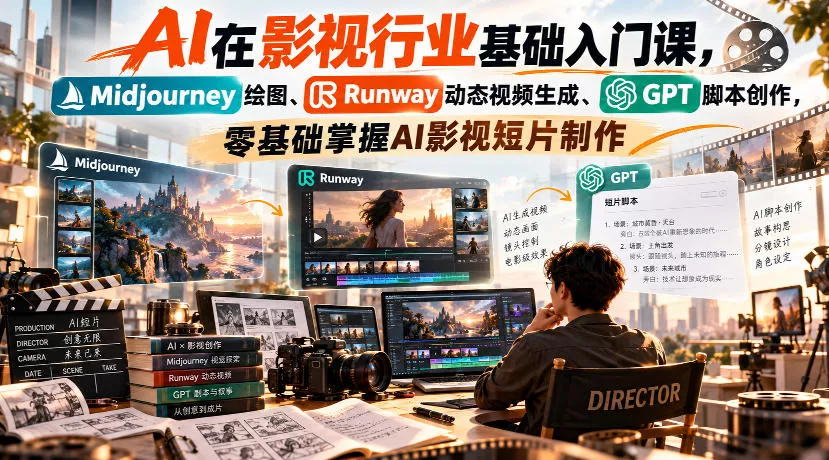 c6c5fcd7a17c7f13fb2ed837f67e5462.webp 【无水印】AI在影视行业基础入门课,Midjourney绘图、Runway动态视频生成、GPT脚本创作,零基础掌握AI影视短片制作