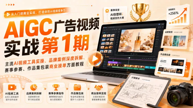 c6d9a91120d06f47e884ac61fc12e579.webp AIGC广告视频实战第1期,主流AI视频工具实操、品牌案例深度拆解、赛事参赛、作品集包装商业接单方面教程