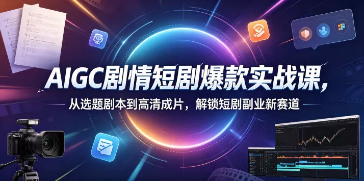AIGC剧情短剧爆款实战课，从选题剧本到高清成片，解锁短剧副业新赛道(更新0906)祝你网--专注互联网创业.信息差副业研究拒绝割韭菜祝你网