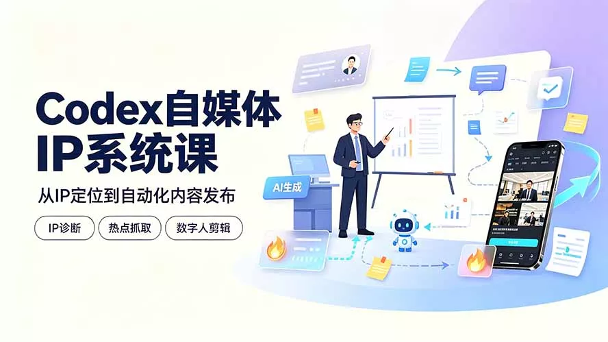 Codex自媒体IP系统课:IP诊断/热点抓取/IP蒸馏 Skill,爆款复刻数字人多平台自动发布教程祝你网--专注互联网创业.信息差副业研究拒绝割韭菜祝你网