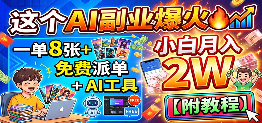 这个AI副业爆火！一单8张+，免费派单+AI工具，小白月入2W【附教程】祝你网--专注互联网创业.信息差副业研究拒绝割韭菜祝你网