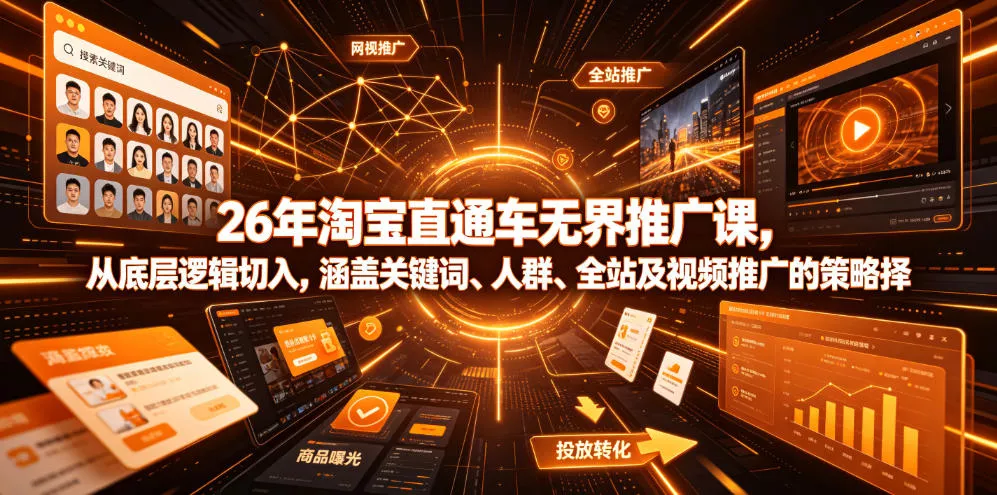 26年淘宝直通车无界推广课，从底层逻辑切入，涵盖关键词、人群、全站及视频推广的策略选择祝你网--专注互联网创业.信息差副业研究拒绝割韭菜祝你网