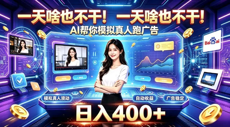 一天啥也不干！AI帮你模拟真人跑广告，稳定日入400+，实现真正被动变现【揭秘】祝你网--专注互联网创业.信息差副业研究拒绝割韭菜祝你网