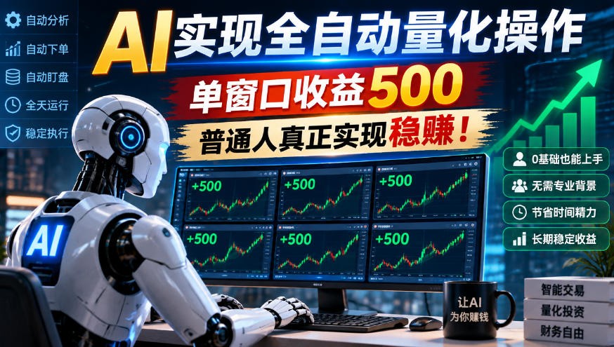 AI实现全自动量化，单窗口月入收益500，别嫌收益少，靠谱最重要！祝你网--专注互联网创业.信息差副业研究拒绝割韭菜祝你网