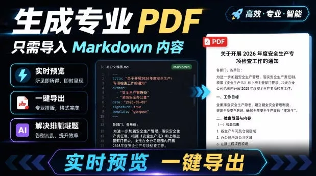 c946164a6a0688524b2d2479b824fffc.webp 只需导入Markdown内容,实时预览一键导出专业PDF!轻松解决AI生成内容排版问题Presto