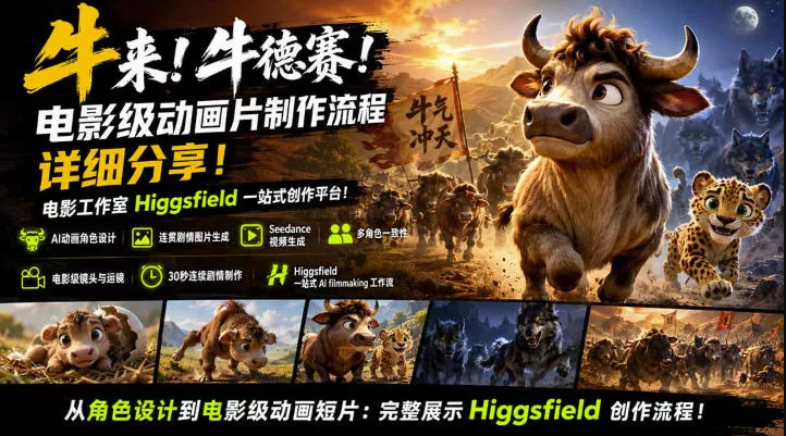 牛来!牛德赛!电影级动画片制作流程详细分享!电影工作室Higgsfield一站式创作平台,完整创作流程祝你网--专注互联网创业.信息差副业研究拒绝割韭菜祝你网