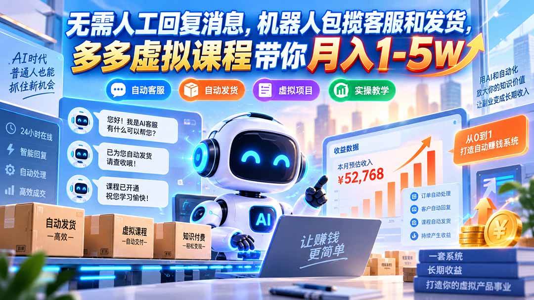 c9ae367e8c4938c240d799ae319f2840.jpeg (20615期)无需人工回复消息,机器人包揽客服和发货,多多虚拟课程带你月入1-5W