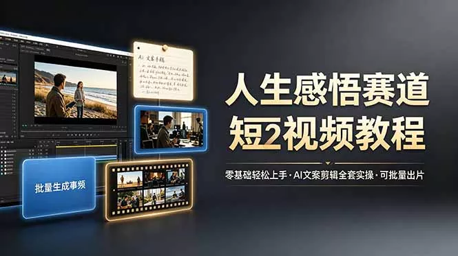 人生感悟赛道短视频教程，零基础轻松上手，AI文案剪辑全套实操可批量出片祝你网--专注互联网创业.信息差副业研究拒绝割韭菜祝你网