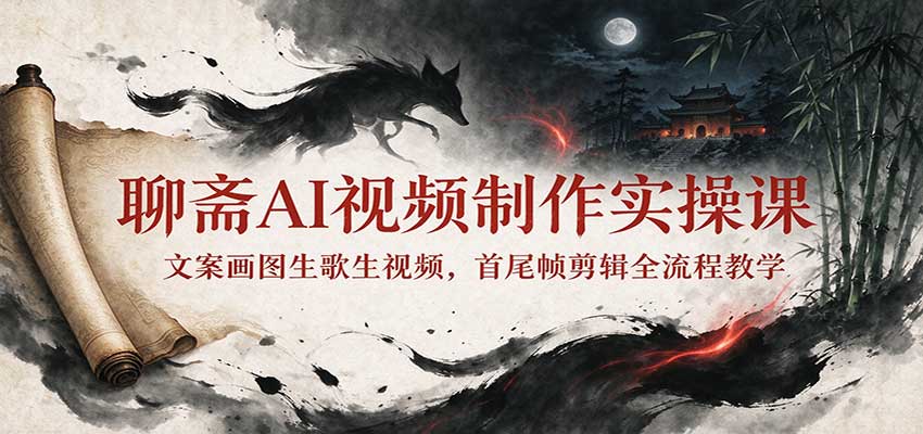 c9bbb2cbb96428c9eeaeefe108d3d3e2.jpeg 聊斋AI视频制作实操课:文案画图生歌生视频,首尾帧剪辑全流程教学