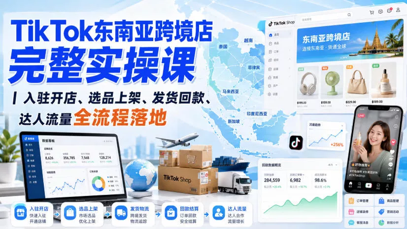 TikTok东南亚跨境店完整实操课｜入驻开店、选品上架、发货回款、达人流量全流程落地祝你网--专注互联网创业.信息差副业研究拒绝割韭菜祝你网