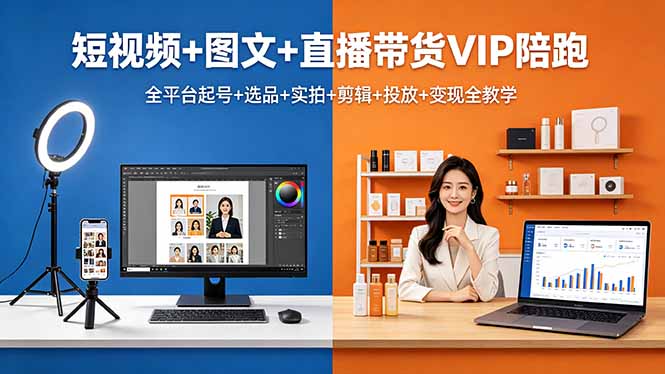 短视频+图文+直播带货VIP陪跑，全平台起号+选品+实拍+剪辑+投放+变现全教学祝你网--专注互联网创业.信息差副业研究拒绝割韭菜祝你网