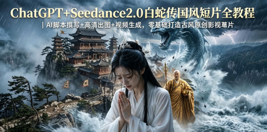 ChatGPT+Seedance2.0白蛇传国风短片全教程｜AI脚本撰写+高清出图+视频生成，零基础打造古风原创影视短片祝你网--专注互联网创业.信息差副业研究拒绝割韭菜祝你网