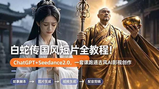 白蛇传-国风短片全教程！ChatGPT+Seedance2.0，一套课跑通古风AI影视创作祝你网--专注互联网创业.信息差副业研究拒绝割韭菜祝你网
