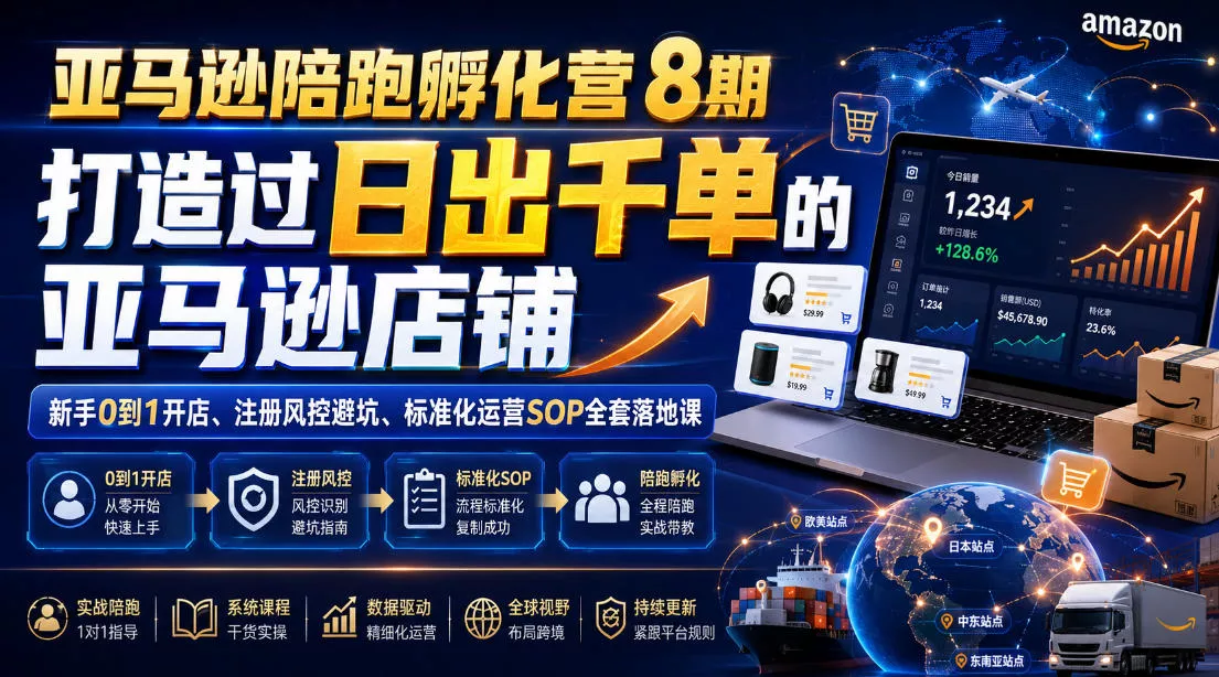 亚马逊陪跑孵化营8期,打造过日出千单的亚马逊店铺,新手0到1开店、注册风控避坑、标准化运营SOP全套落地课祝你网--专注互联网创业.信息差副业研究拒绝割韭菜祝你网