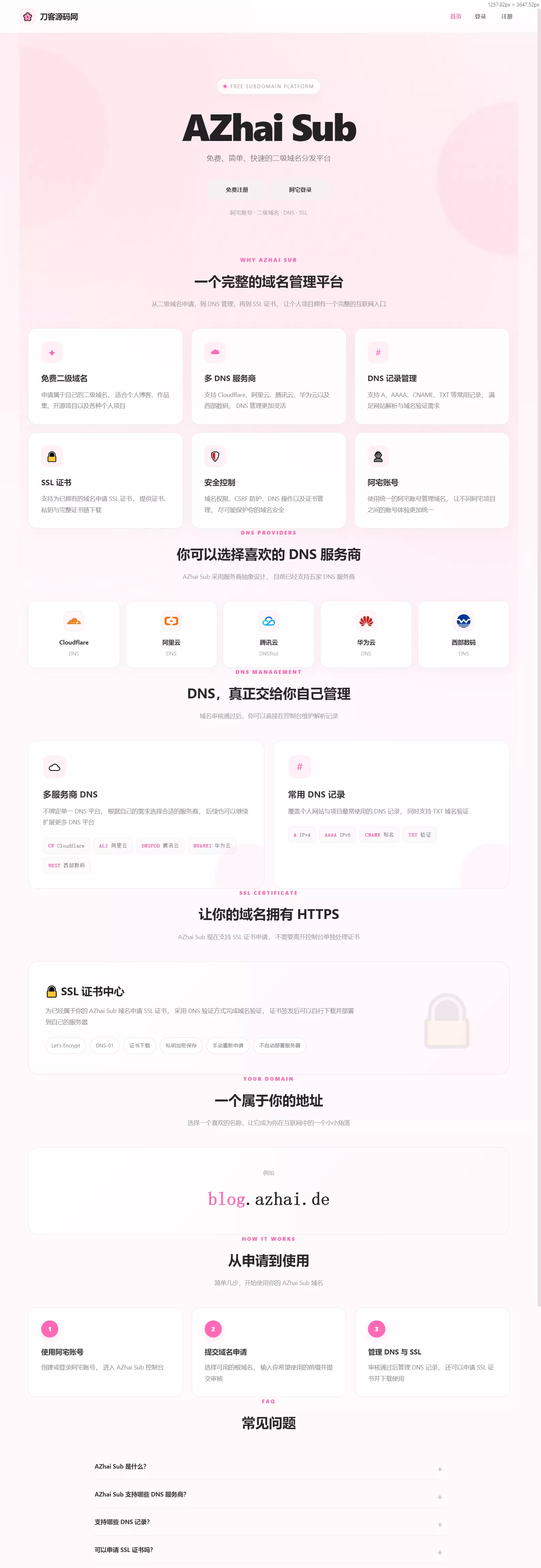 阿宅二级域名分发系统 轻量化全开源祝你网--专注互联网创业.信息差副业研究拒绝割韭菜祝你网