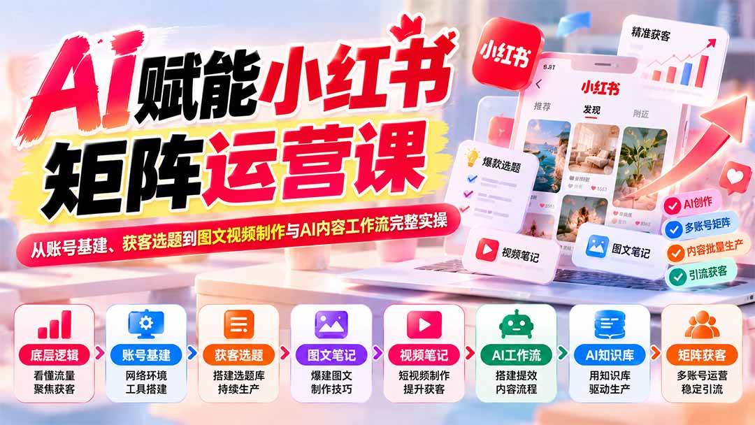 cb9ad1d6c89dbe9bc93b4f7674048244.jpeg (20822期)AI赋能小红书矩阵运营课:从账号基建、获客选题到图文视频制作与AI内容工作流完整实操