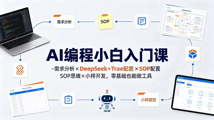 AI编程小白入门课-需求分析×DeepSeek+Trae配置×SOP思维×小样开发，零基础也能做工具祝你网--专注互联网创业.信息差副业研究拒绝割韭菜祝你网