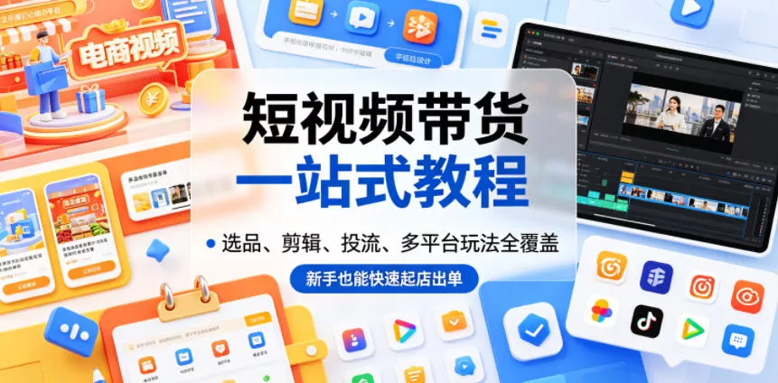 短视频带货一站式教程，选品、剪辑、投流、多平台玩法全覆盖，新手也能快速起店出单祝你网--专注互联网创业.信息差副业研究拒绝割韭菜祝你网