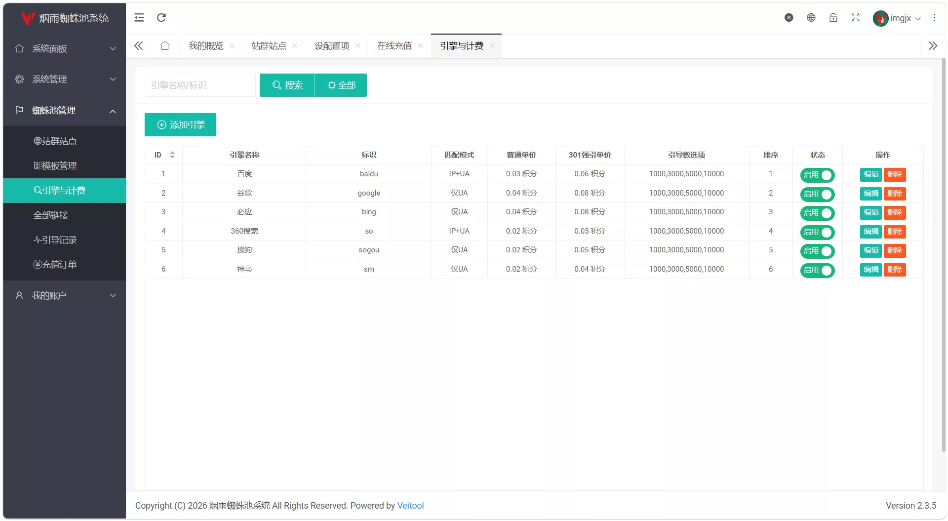 ce9736ccb8234ee848f2ee7a17f0c284.webp 最新多用户站群蜘蛛池/SaaS系统/积分/六大引擎计费/易支付对接