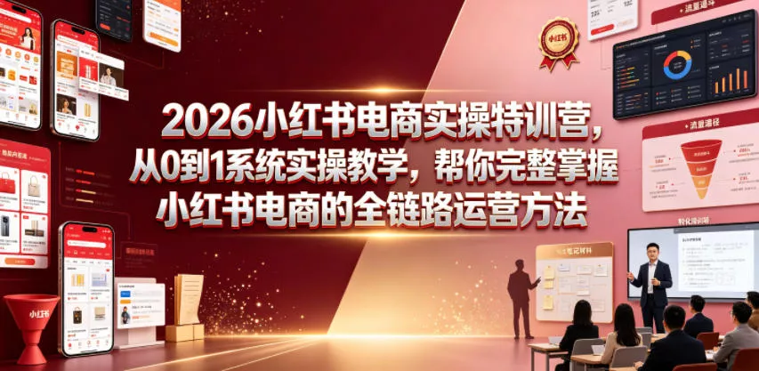 2026小红书电商实操特训营,从0到1系统实操教学,帮你完整掌握小红书电商的全链路运营方法祝你网--专注互联网创业.信息差副业研究拒绝割韭菜祝你网