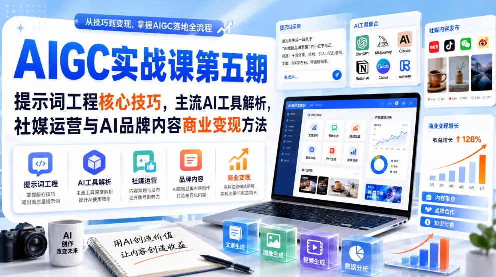 刺猬星球·AIGC实战课第五期，提示词工程核心技巧，主流AI工具解析，社媒运营与AI品牌内容商业变现方法祝你网--专注互联网创业.信息差副业研究拒绝割韭菜祝你网