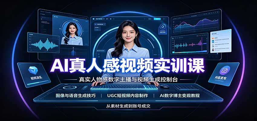 AI真人感视频实训课：图像语音生成，UGC内容制作，AI数字博主变现教程祝你网--专注互联网创业.信息差副业研究拒绝割韭菜祝你网
