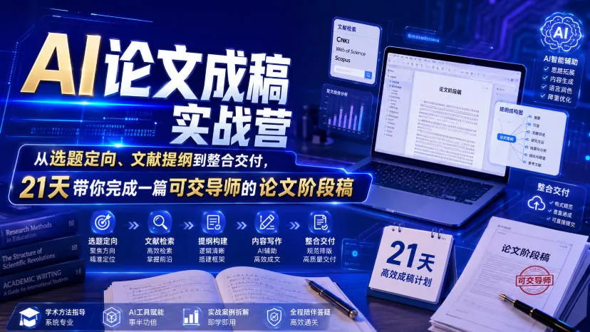 AI论文成稿实战营,从选题定向、文献提纲到整合交付,21天带你完成一篇可交导师的论文阶段稿祝你网--专注互联网创业.信息差副业研究拒绝割韭菜祝你网
