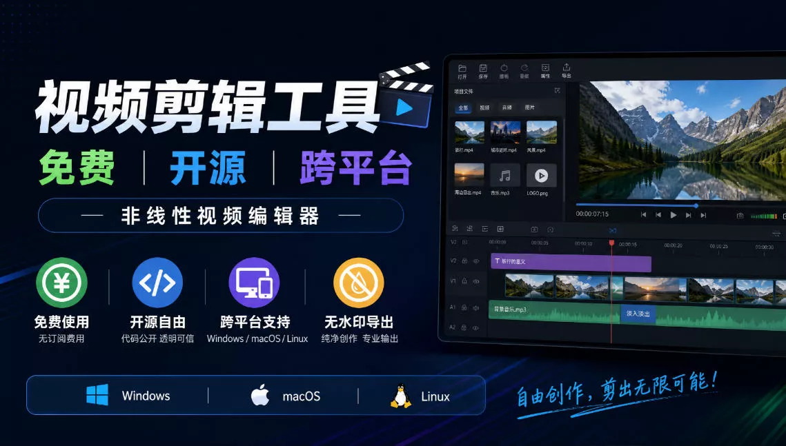 d29ced780d4ef6eb9f2d5f533458936a.webp 视频剪辑工具,免费、开源、跨平台,非线性视频编辑器,支持Windows、macOS、Linux,无水印、无订阅费用