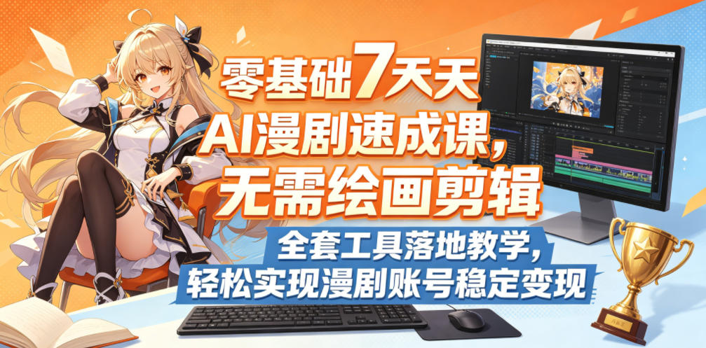零基础7天AI漫剧速成课,无需绘画剪辑,全套工具落地教学,轻松实现漫剧账号稳定变现祝你网--专注互联网创业.信息差副业研究拒绝割韭菜祝你网
