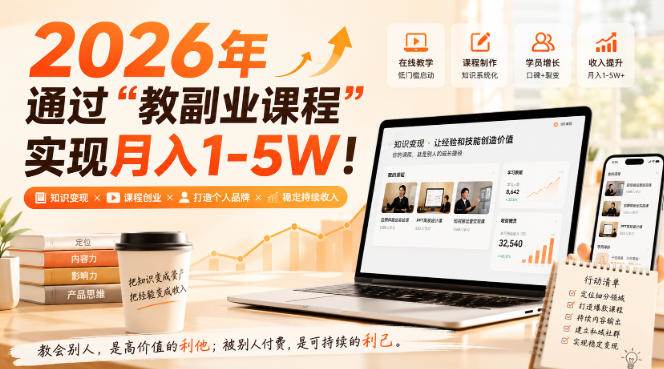 （20252期）2026年通过“教副业课程”实现月入1-5W！毫无保留的全部教给你祝你网--专注互联网创业.信息差副业研究拒绝割韭菜祝你网