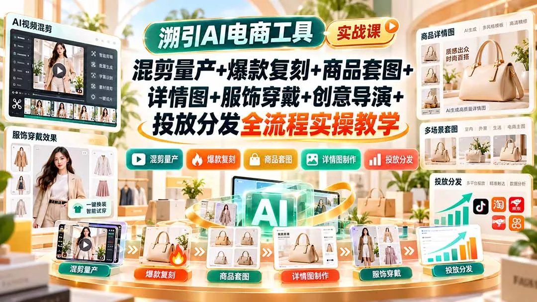 d32dc3310f3025467376e85a7c12ed53.webp 溯引AI电商工具实战课:混剪量产+爆款复刻+商品套图+详情图+服饰穿戴+创意导演+投放分发全流程实操教学