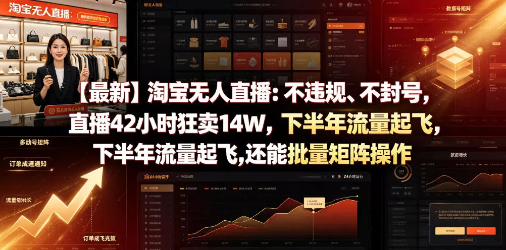 【最新】淘宝无人直播：不违规、不封号，直播42小时狂卖14W，下半年流量起飞，还能批量矩阵操作【揭秘】祝你网--专注互联网创业.信息差副业研究拒绝割韭菜祝你网